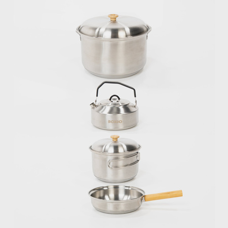 BOXIO COOK MAX+ - Kochset: Gaskocher, Topfset, Geschirr und Besteck für 4 Personen