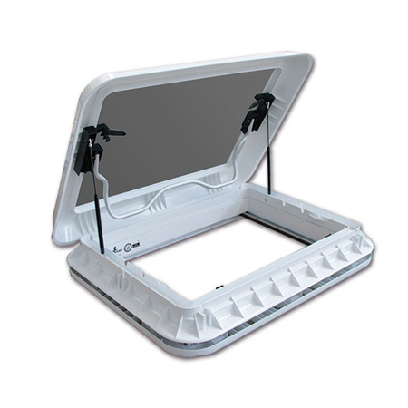 ExtraVENT 70 Evo - Dachhaube 70 x 50 cm für Wohnmobil und Caravan, Doppelkuppel, LED 4500 K, Zwangsentlüftung, Plissee-Verdunkelung und Fliegenschutz, Dach 25-60 mm
